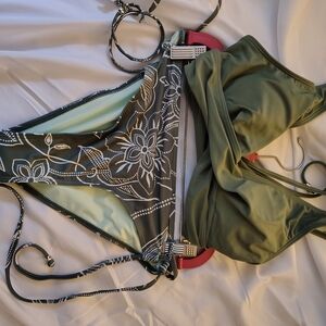 Source Unknown Olive Green Floral-Print Two-Piece Bikini Set